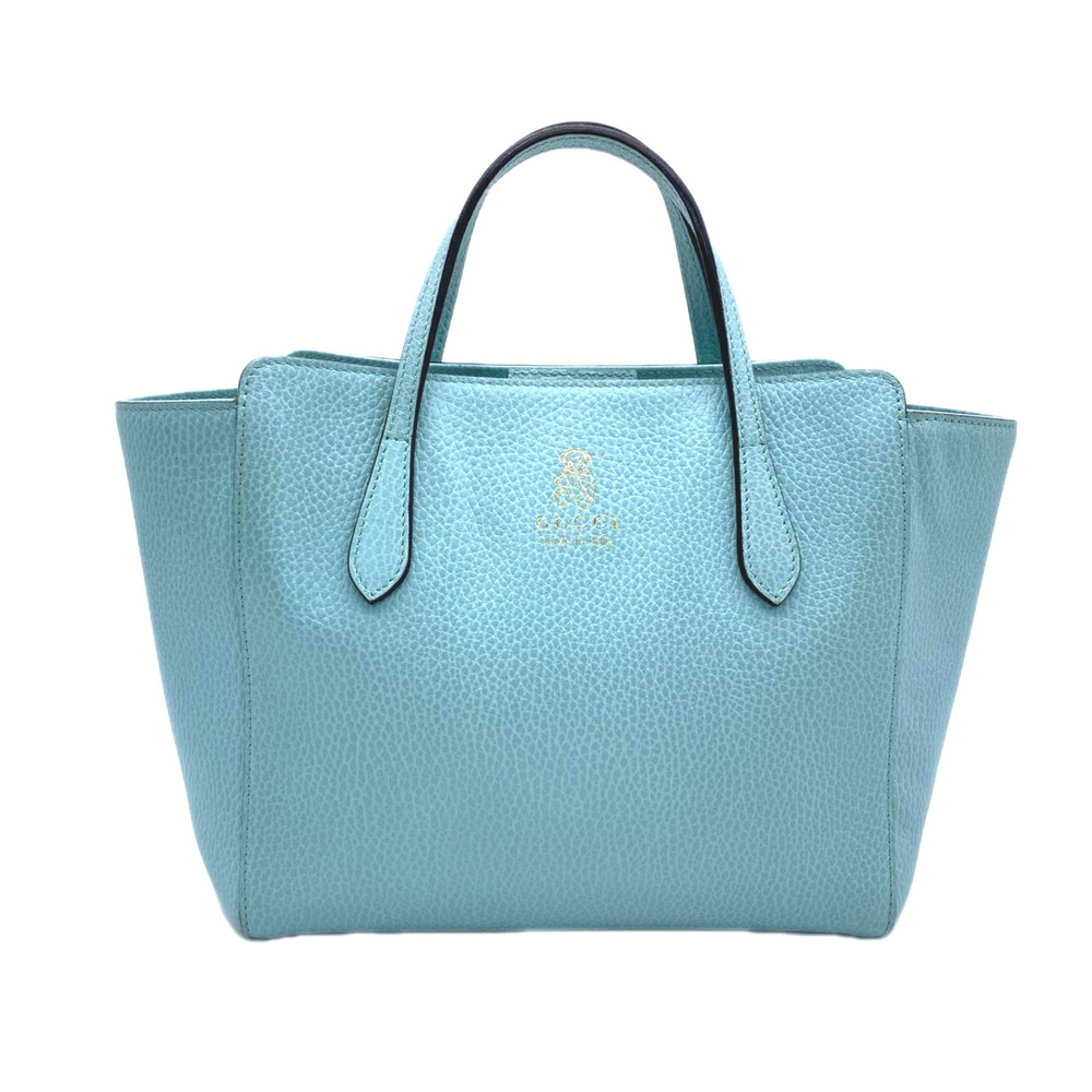 GUCCI Children's Swing Tote Bag 355640 Handbag Mint Green Gold Leather Women's